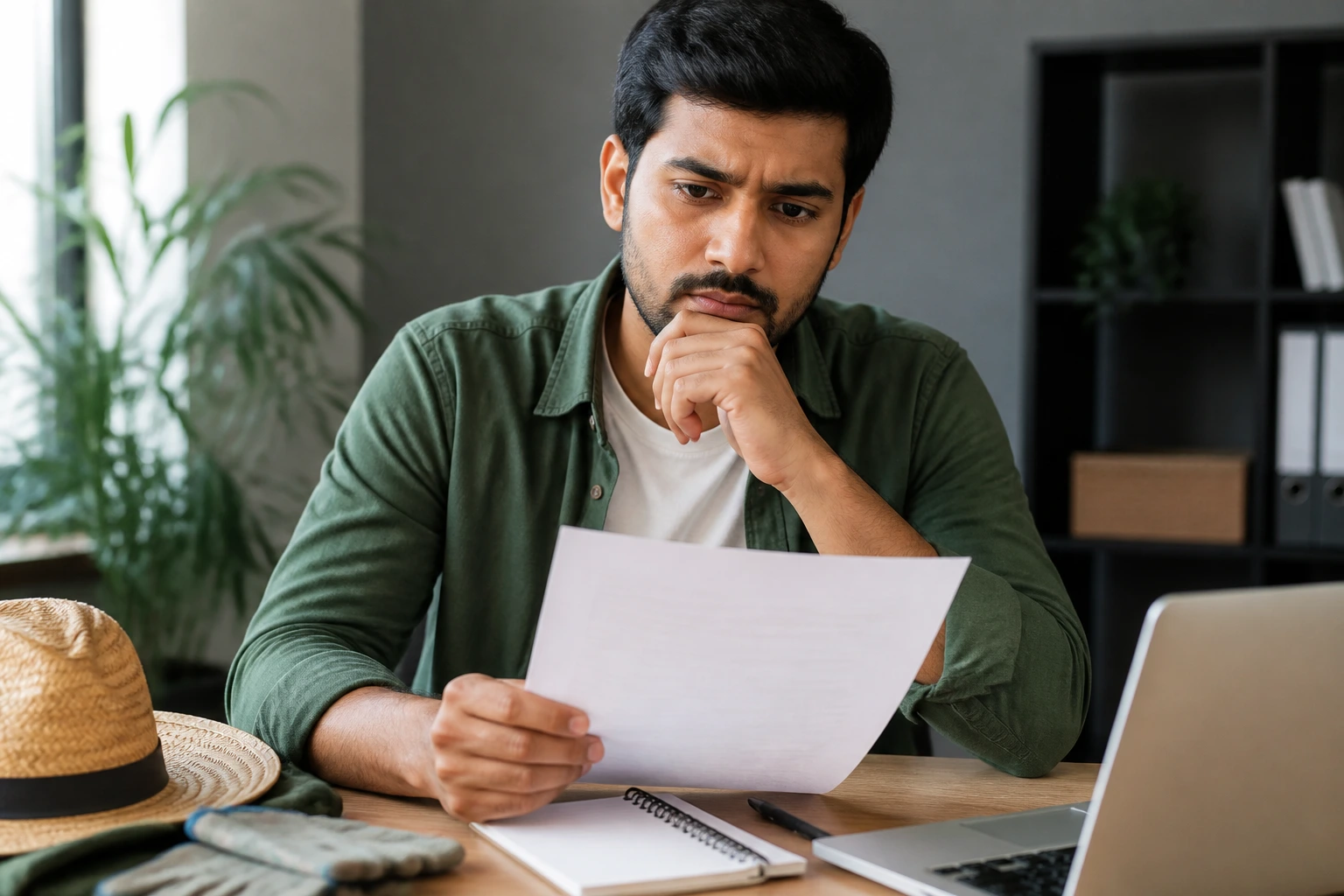 Close-up portrait of a job seeker evaluating a recruiter in an office