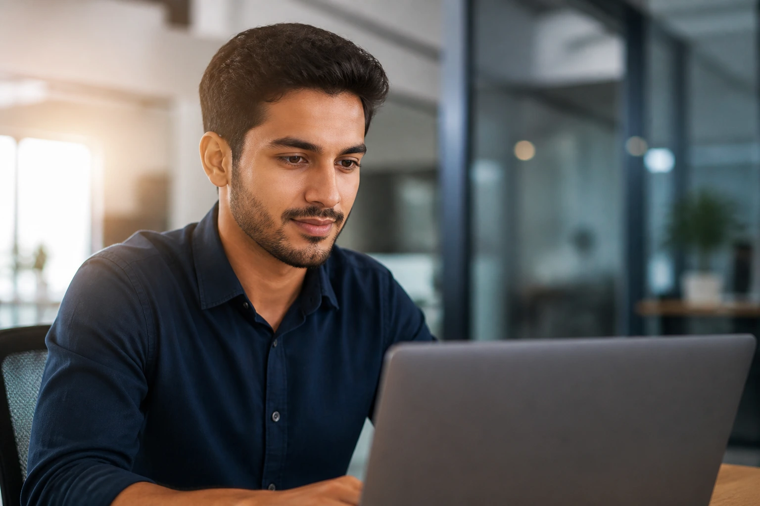 Candidate evaluating recruitment agency channels in an office