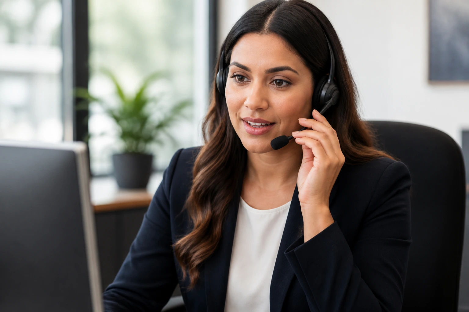 Professional on a call in a modern office representing recruitment firms' role