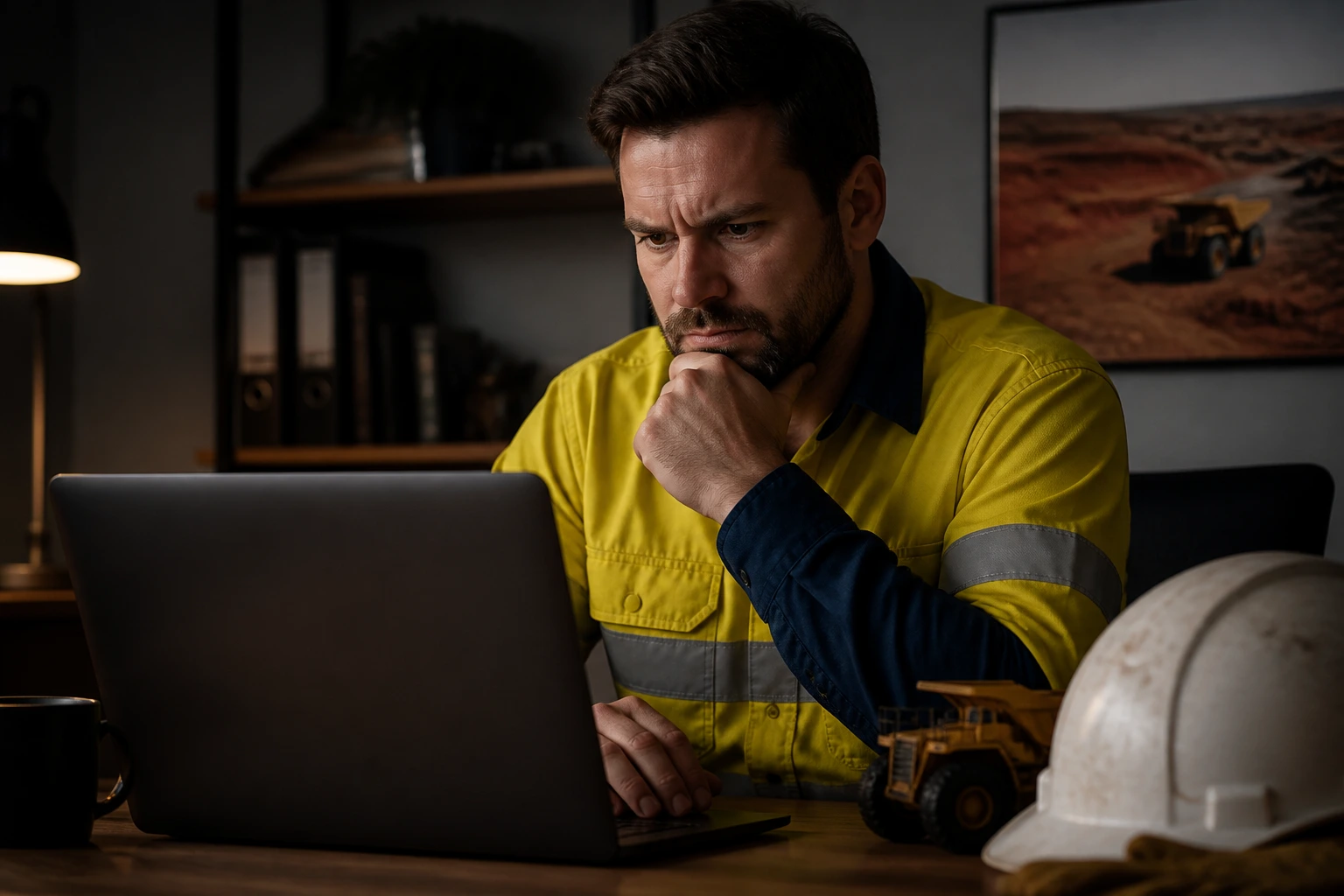 Person scrutinizing a recruitment email on laptop in a home office