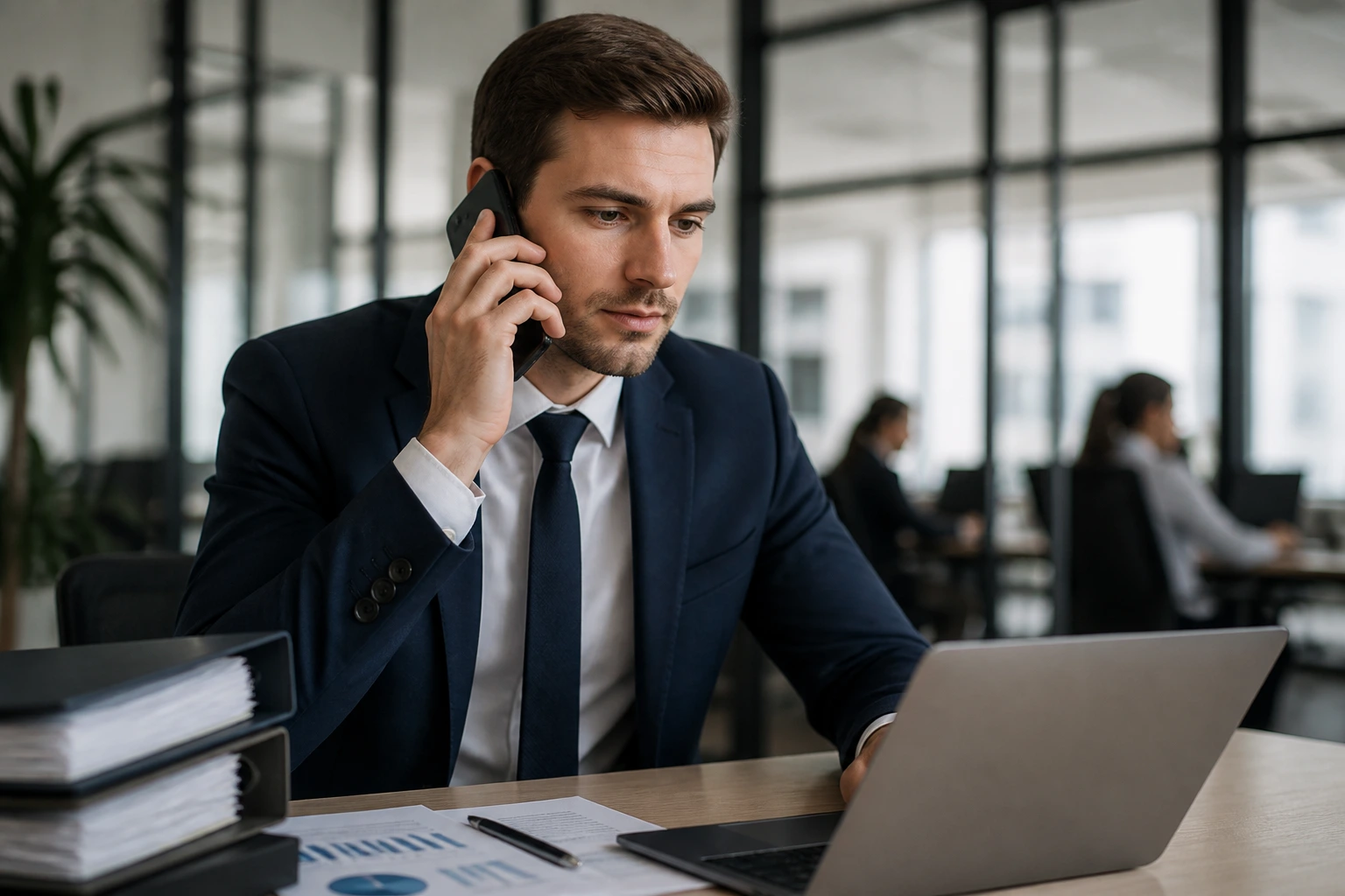 Accountant making a call in an office about sponsorship and agency limitations.
