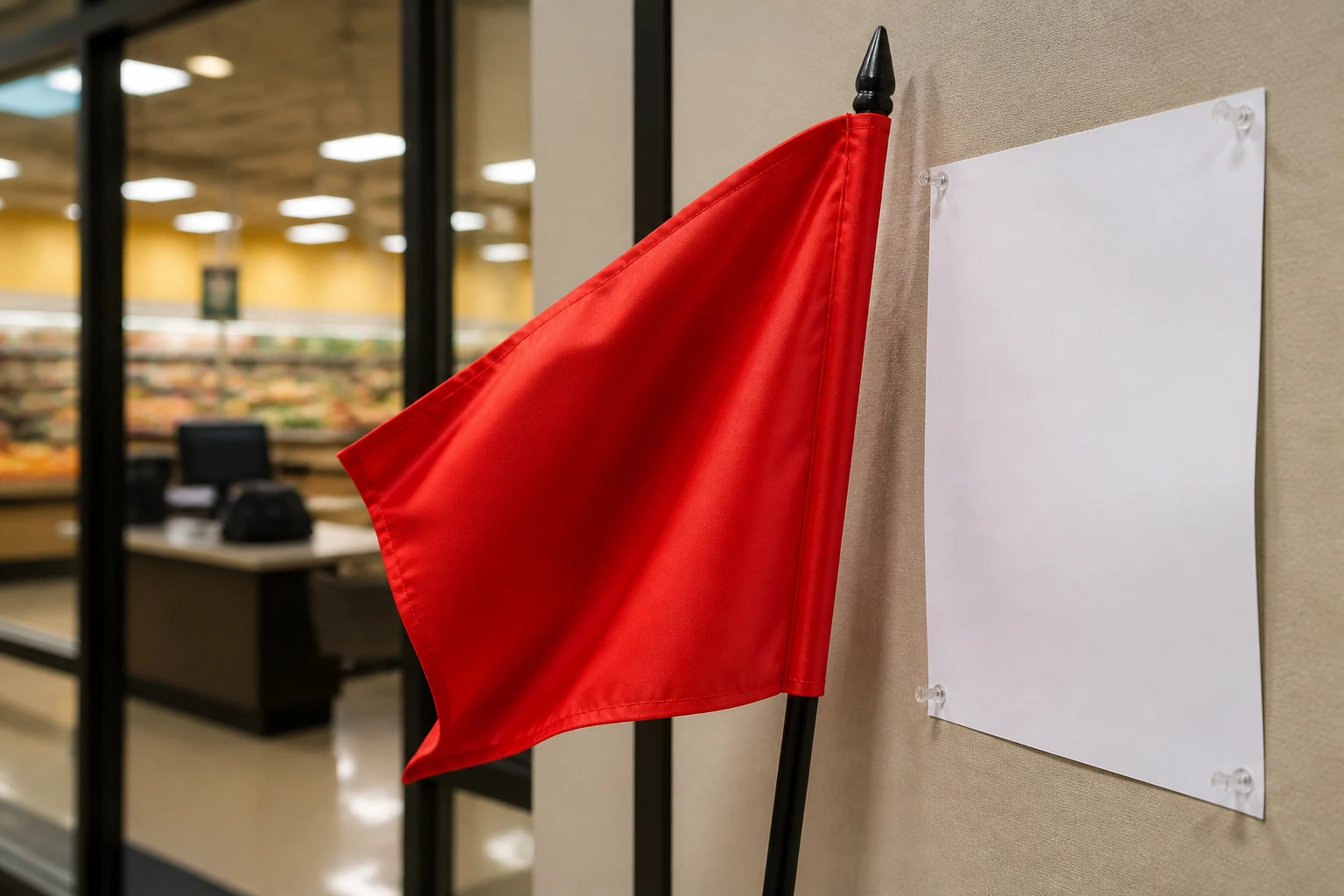 Red flag over blank job posting indicating potential fraud