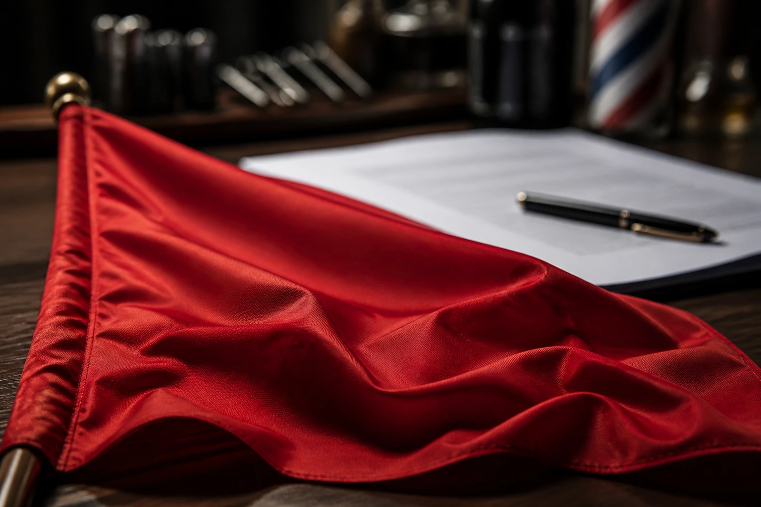 Red flag on a desk signaling caution in sponsorship offers