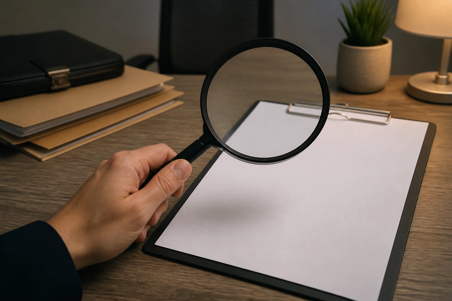 Hand with magnifying glass over a document, indicating red flags in sponsorship offers