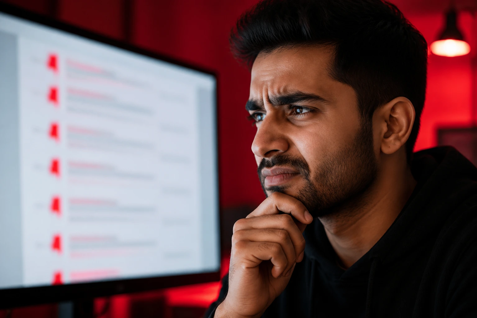 Professional portrait showing concern about red flags in job posts