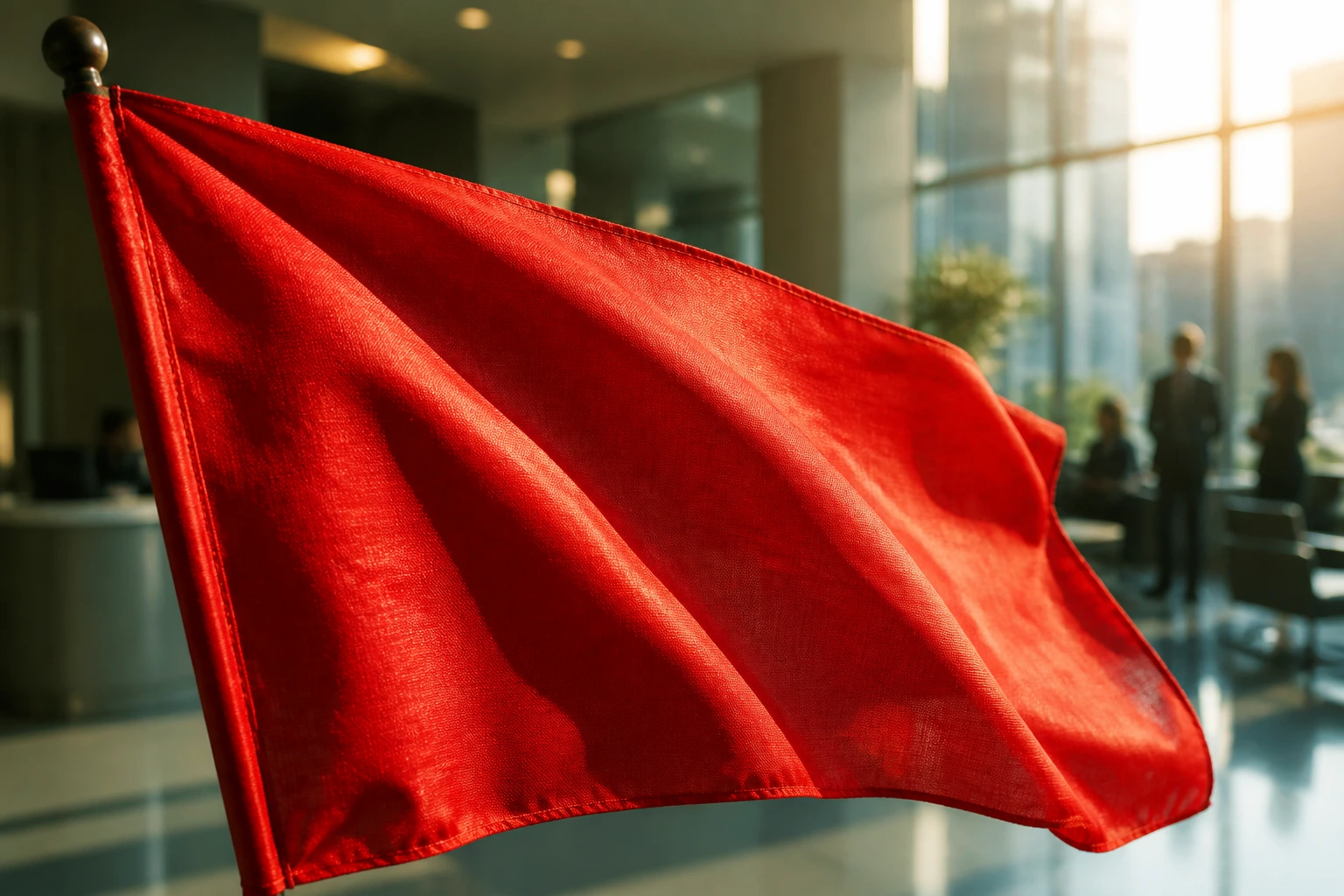 Close-up of a red flag in an office setting signaling sponsorship red flags