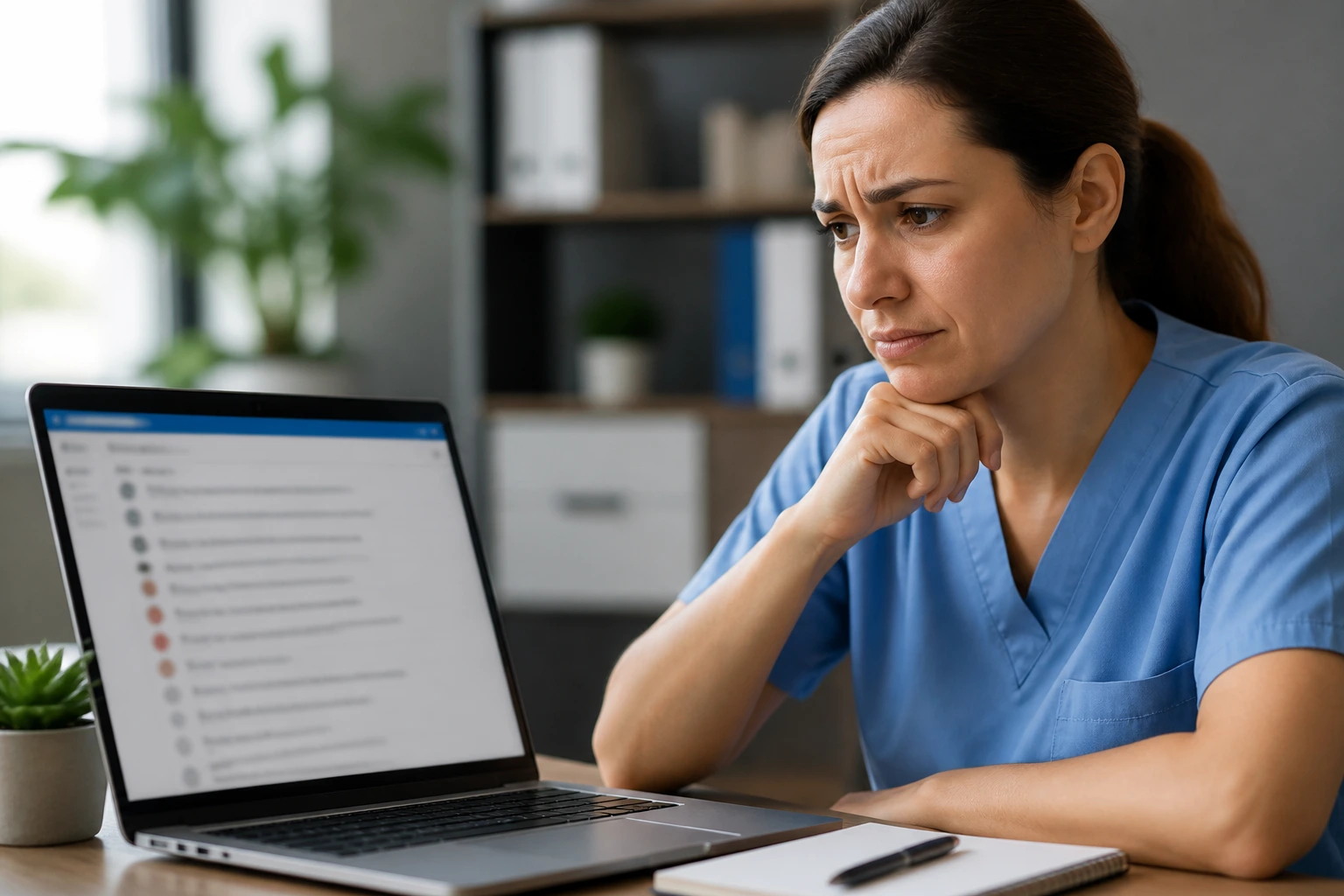 Professional reviewing emails for sponsorship red flags, cautious expression.