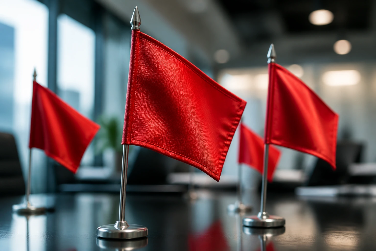 Close-up of red flags symbolizing sponsorship red flags on a desk