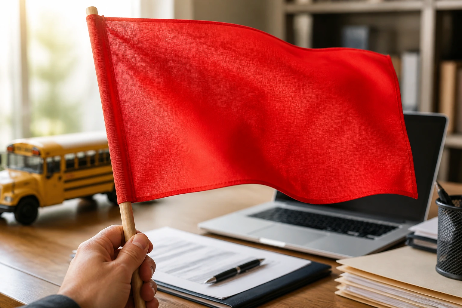 Close-up of a red warning flag signaling sponsorship red flags in a job offer