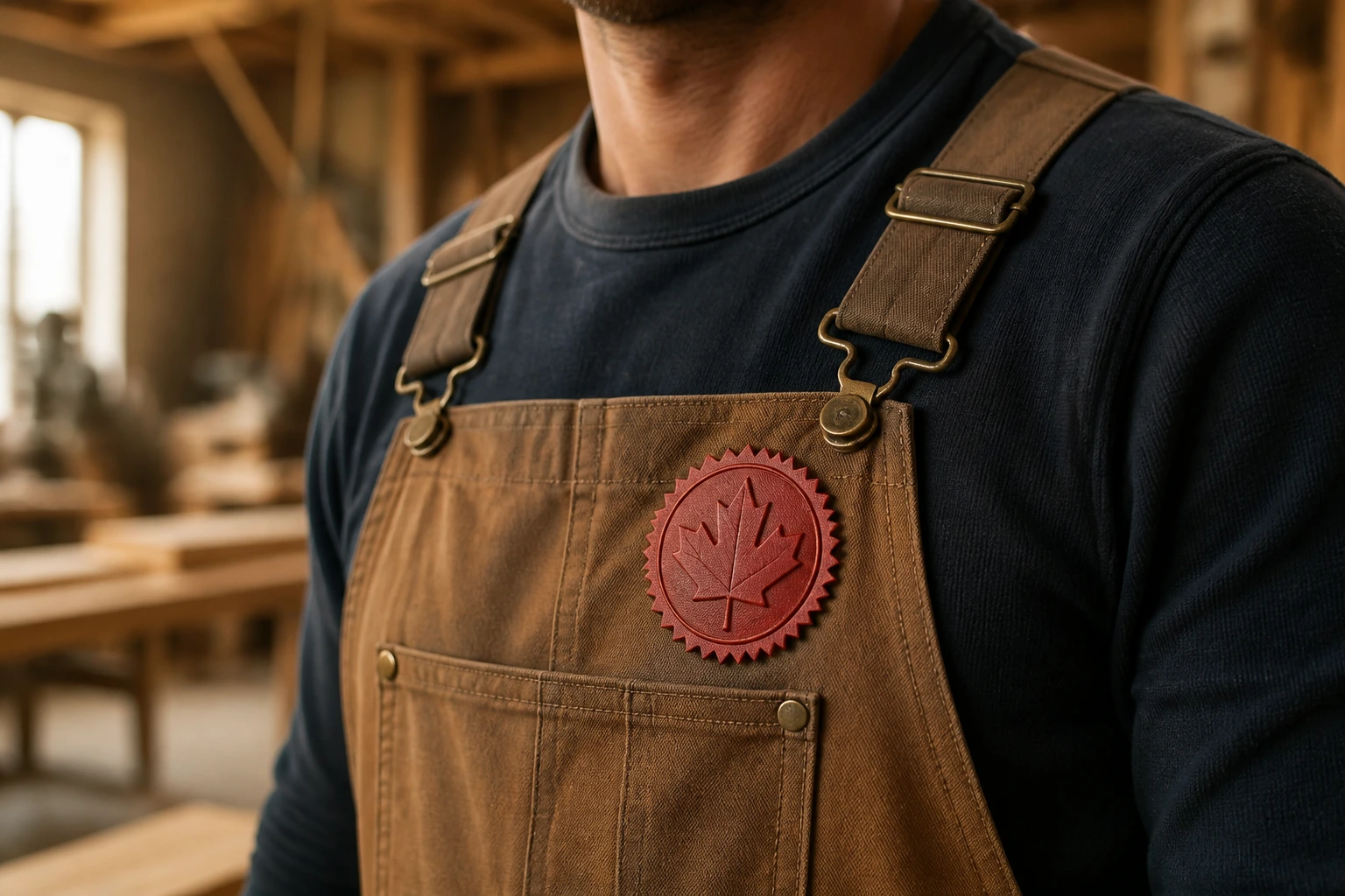 Portrait showing Red Seal credential symbol on workplace clothing