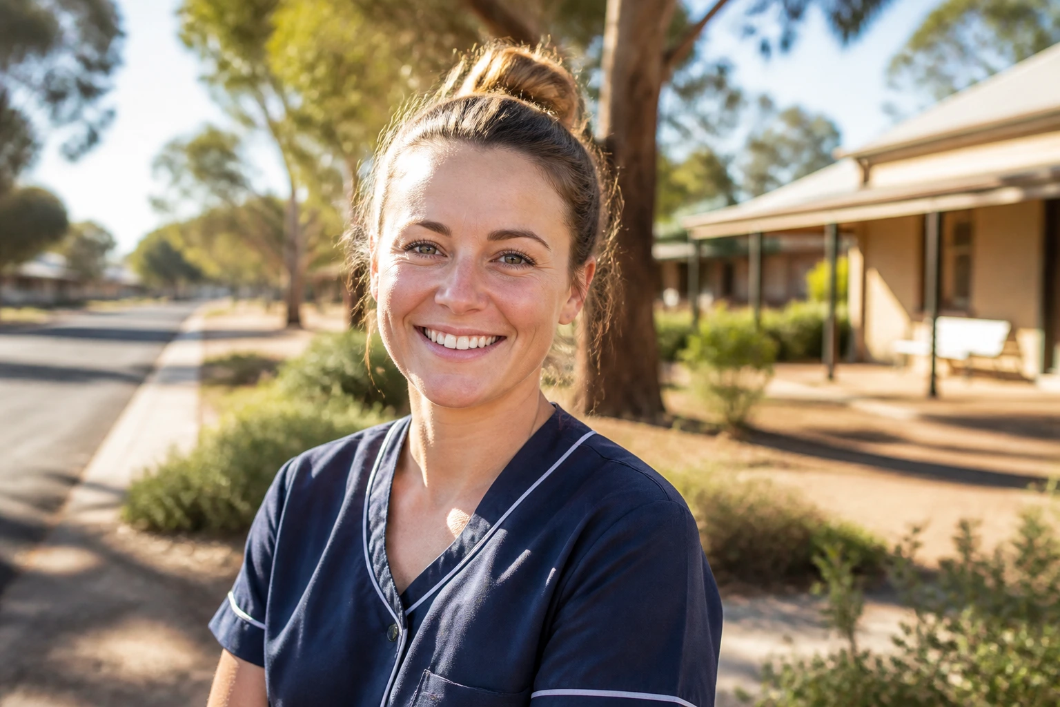 Portrait of a regional Australia childcare professional in a quiet town setting