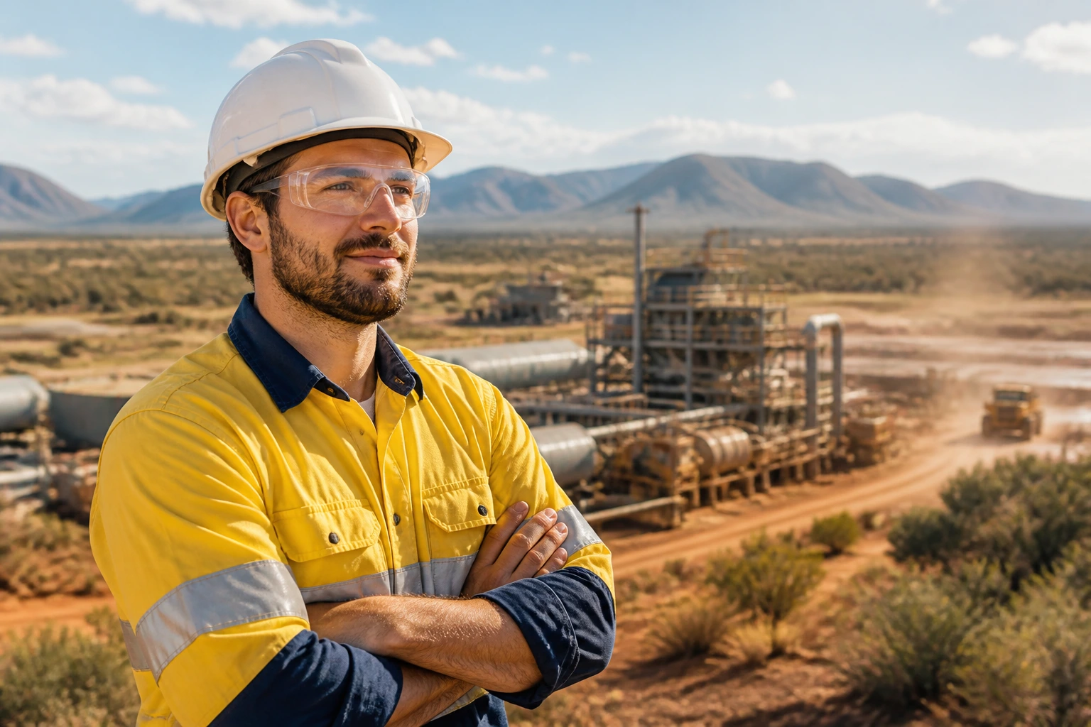 Engineer in regional Australia in safety gear at a regional site