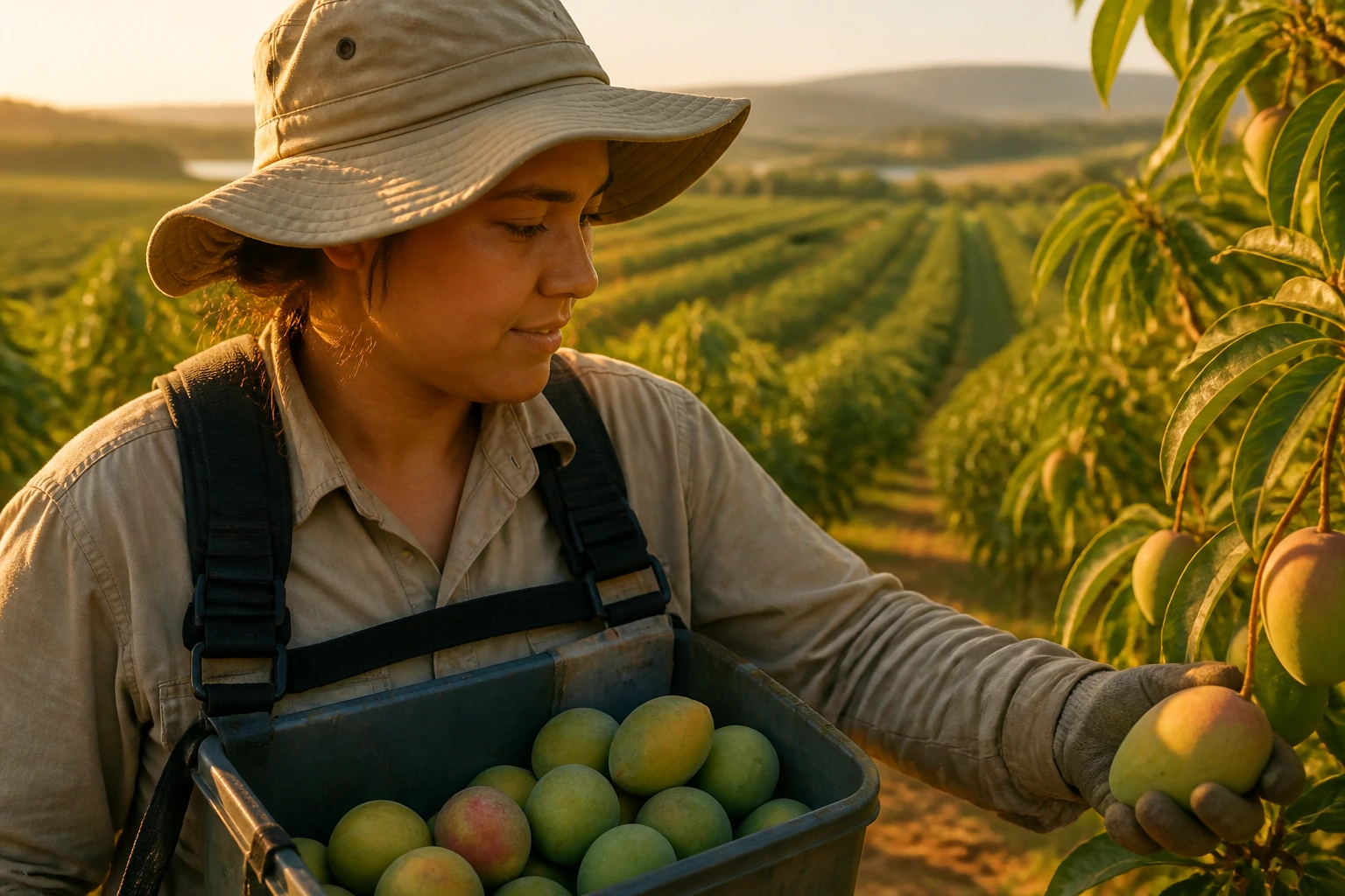 Portrait of a farm worker in a regional Australian orchard