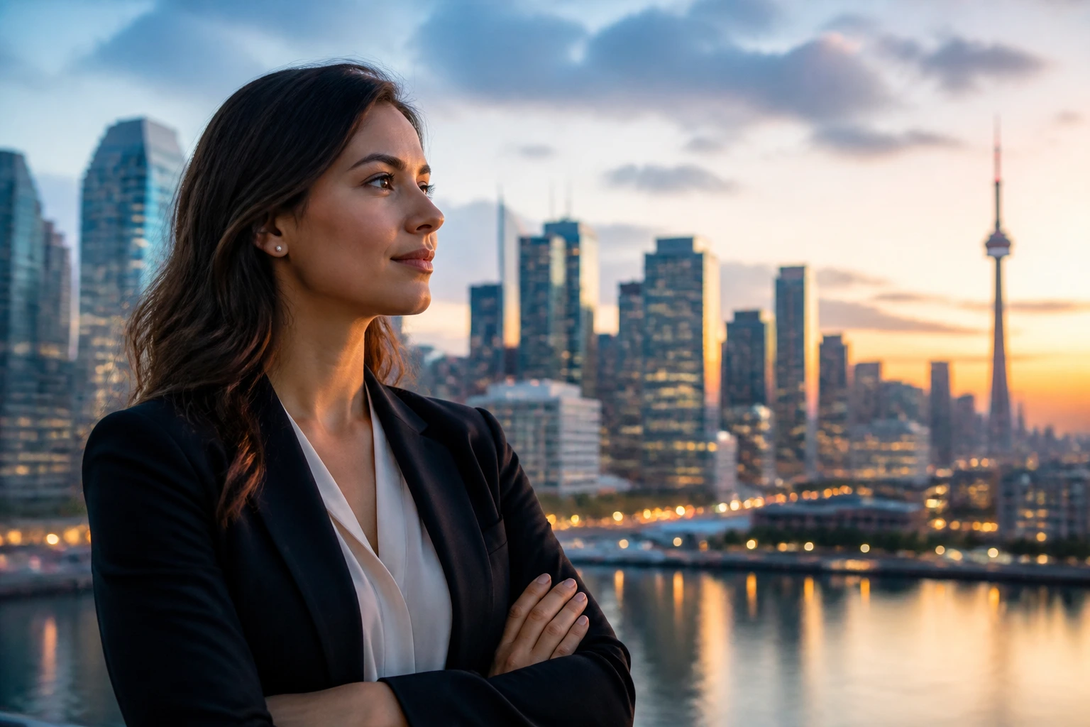 Person with city skyline backdrop representing regional finance hubs