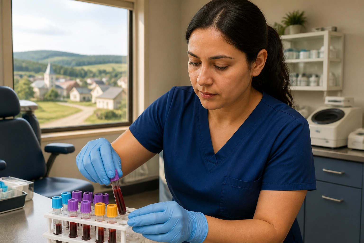 Phlebotomist in a small-town regional lab setting