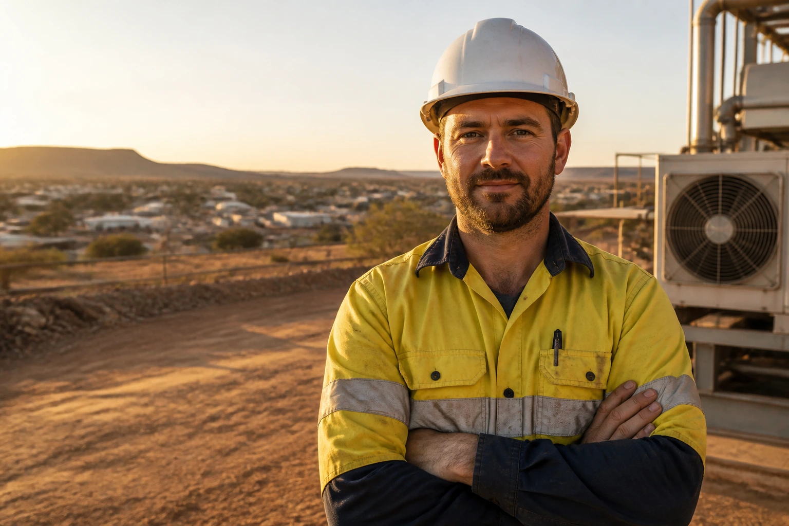 Portrait of a maintenance worker in hi-vis at a remote regional site