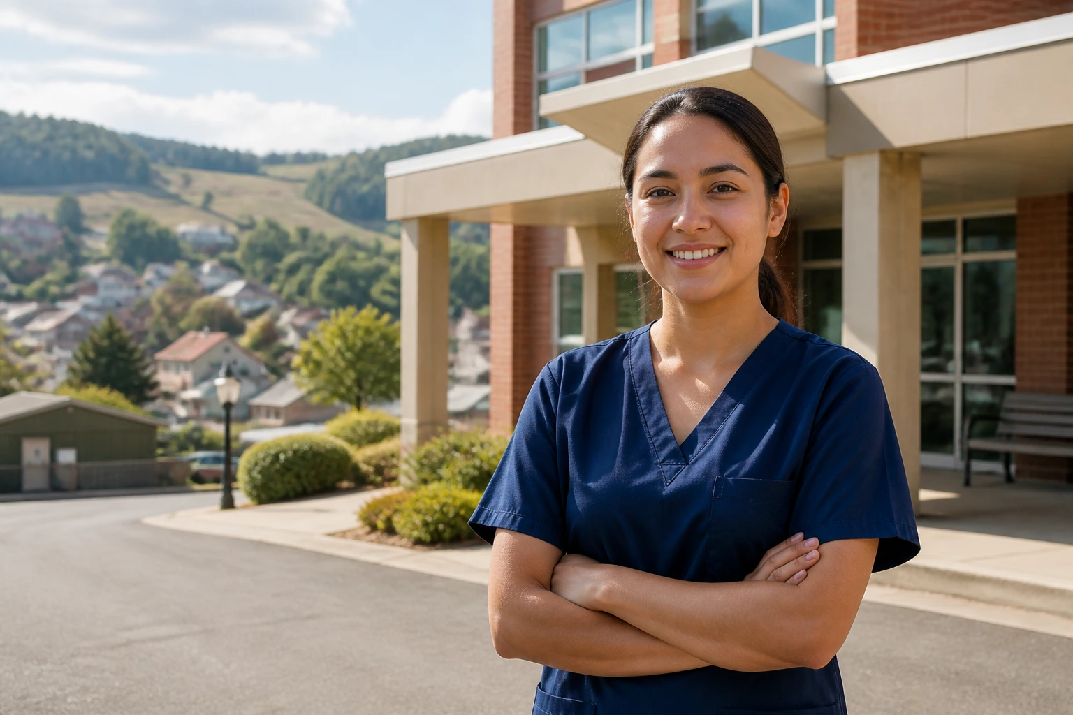 Candidate in front of regional hospital highlighting sponsorship opportunity