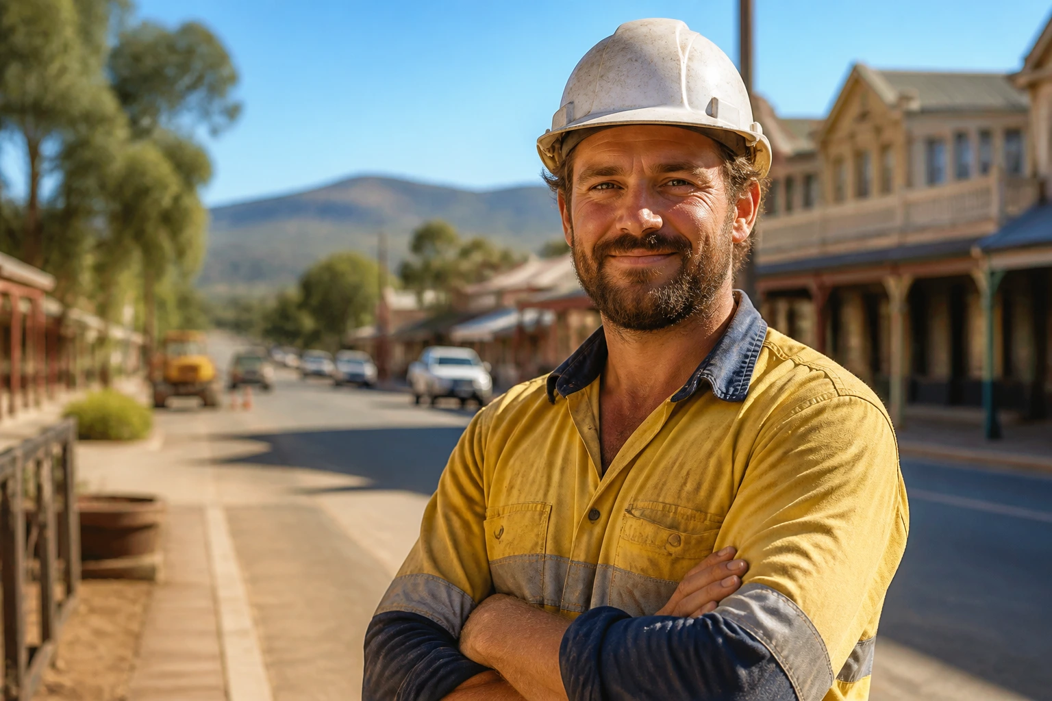 Construction worker in a regional Australian town illustrating sponsorship opportunities.