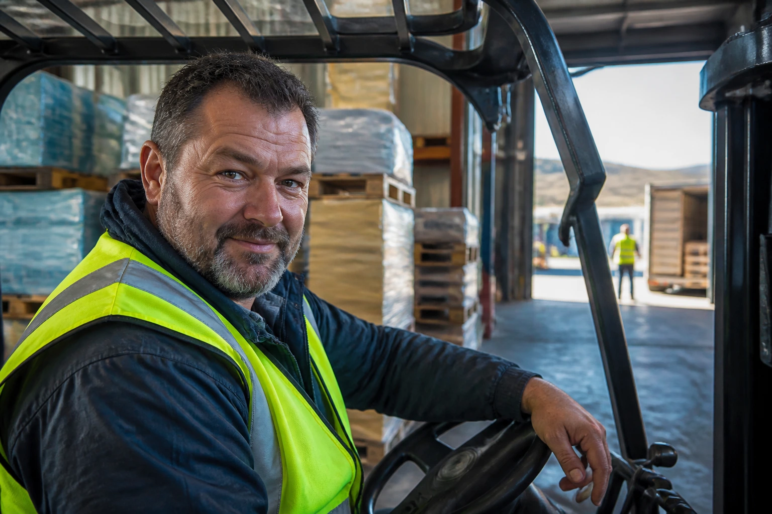 Forklift operator in a regional Australian warehouse