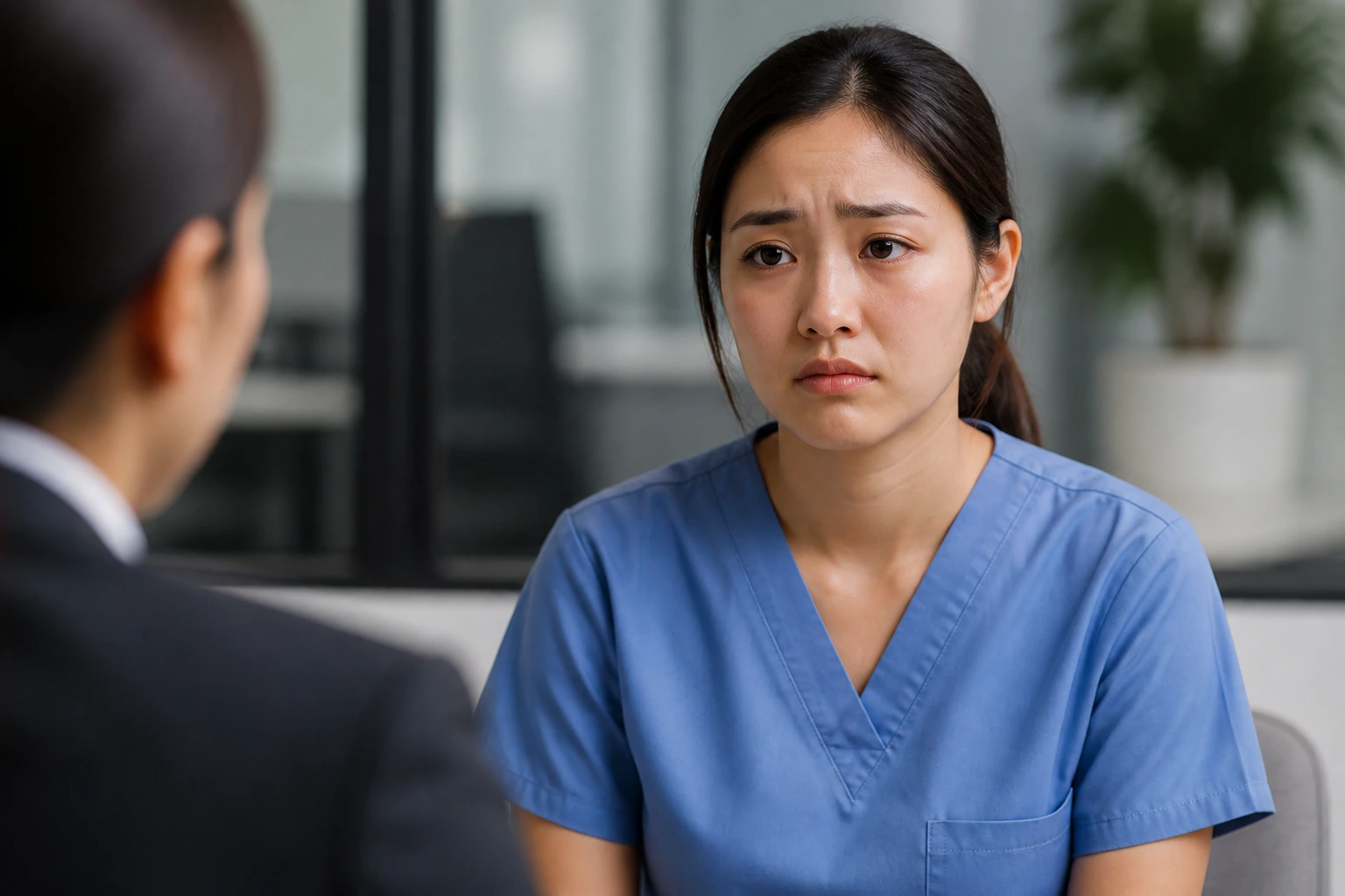 Portrait of a candidate in interview setting highlighting rejection risk