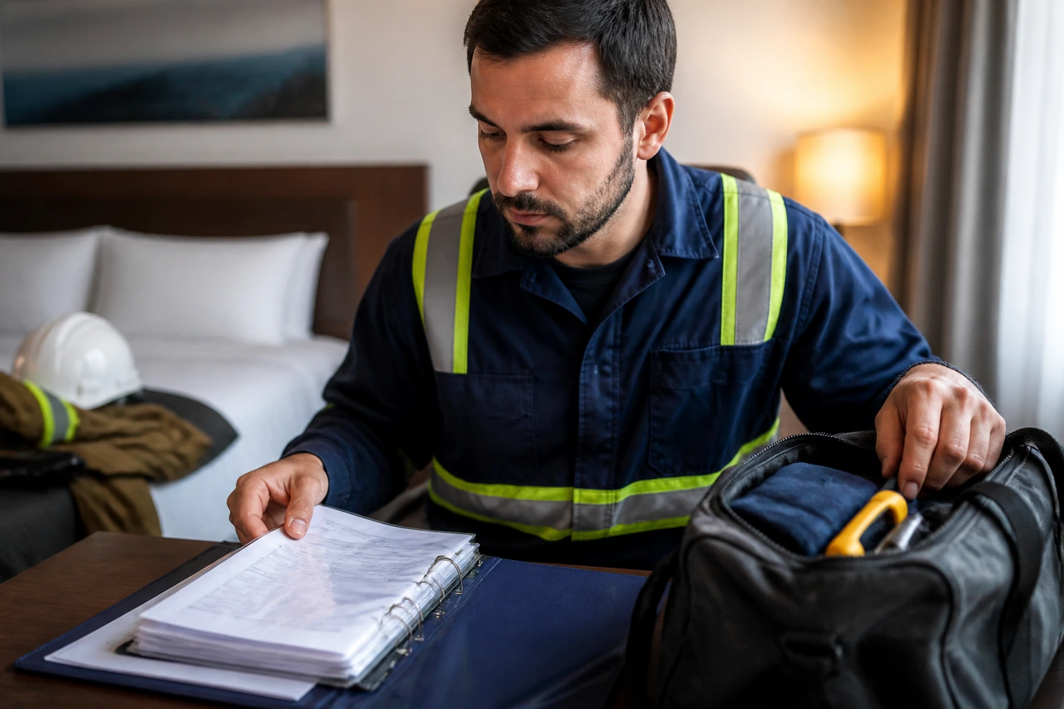 Person organizing documents for relocation and first weeks in Canada