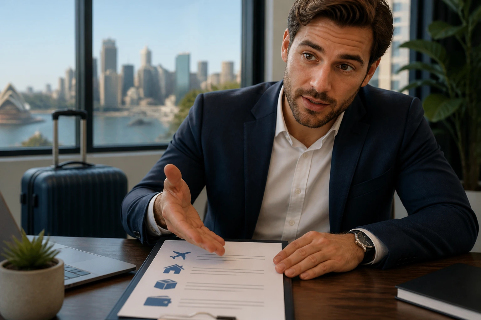 Close-up portrait of a professional negotiating relocation package in a modern office