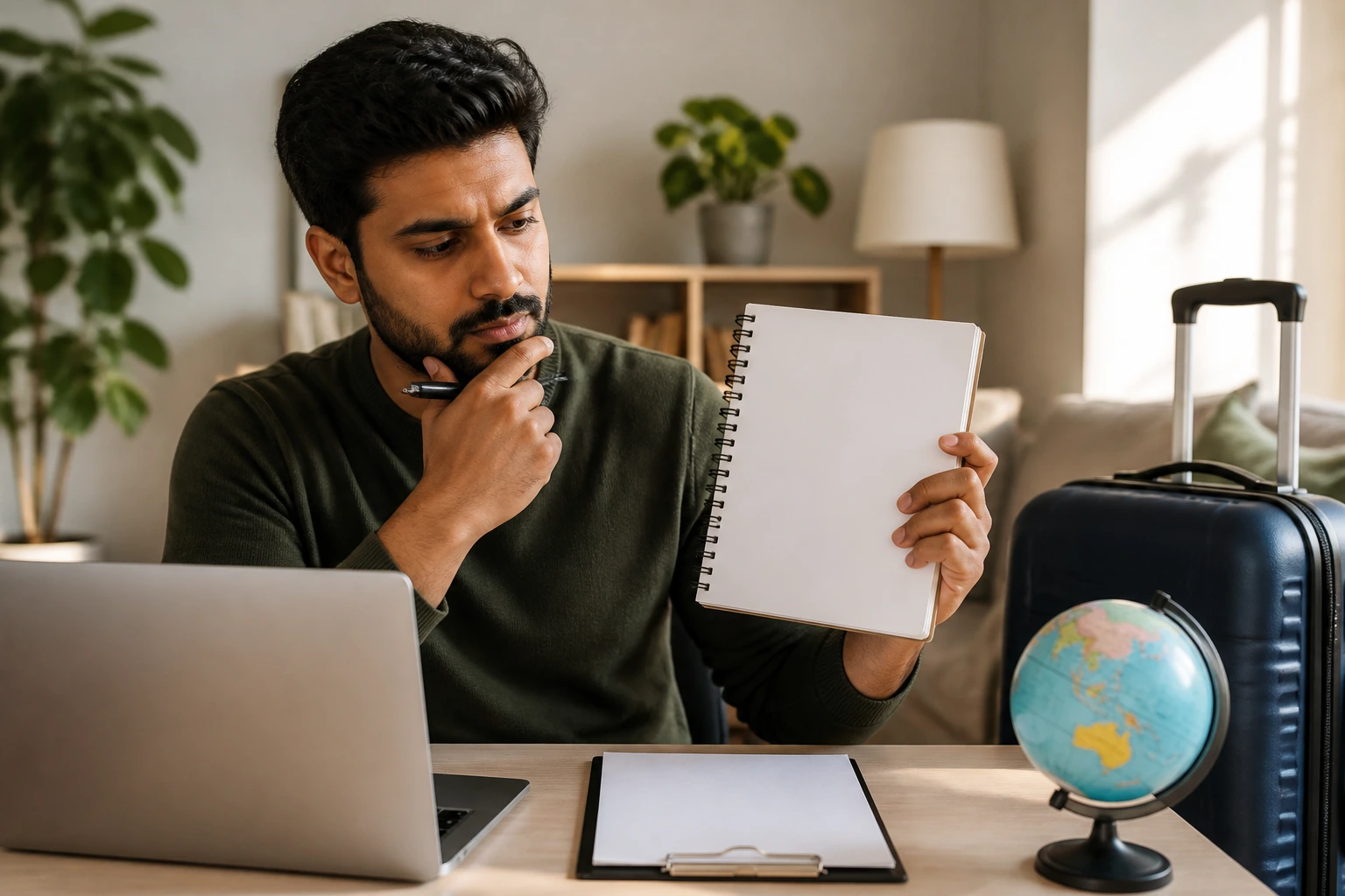 Professional negotiating relocation details at a desk with relocation materials