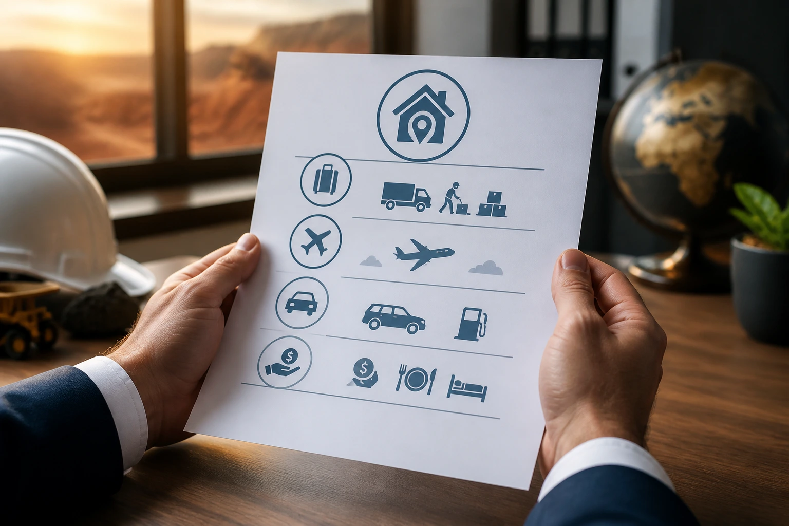 Hands holding a document with icons, symbolizing relocation negotiations