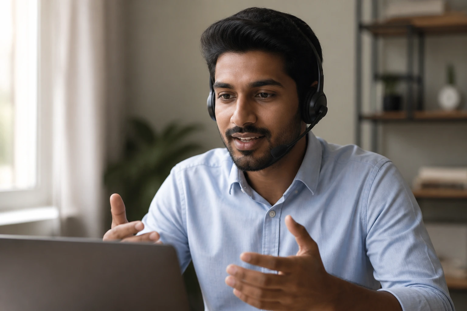 Candidate on a remote interview in a home office