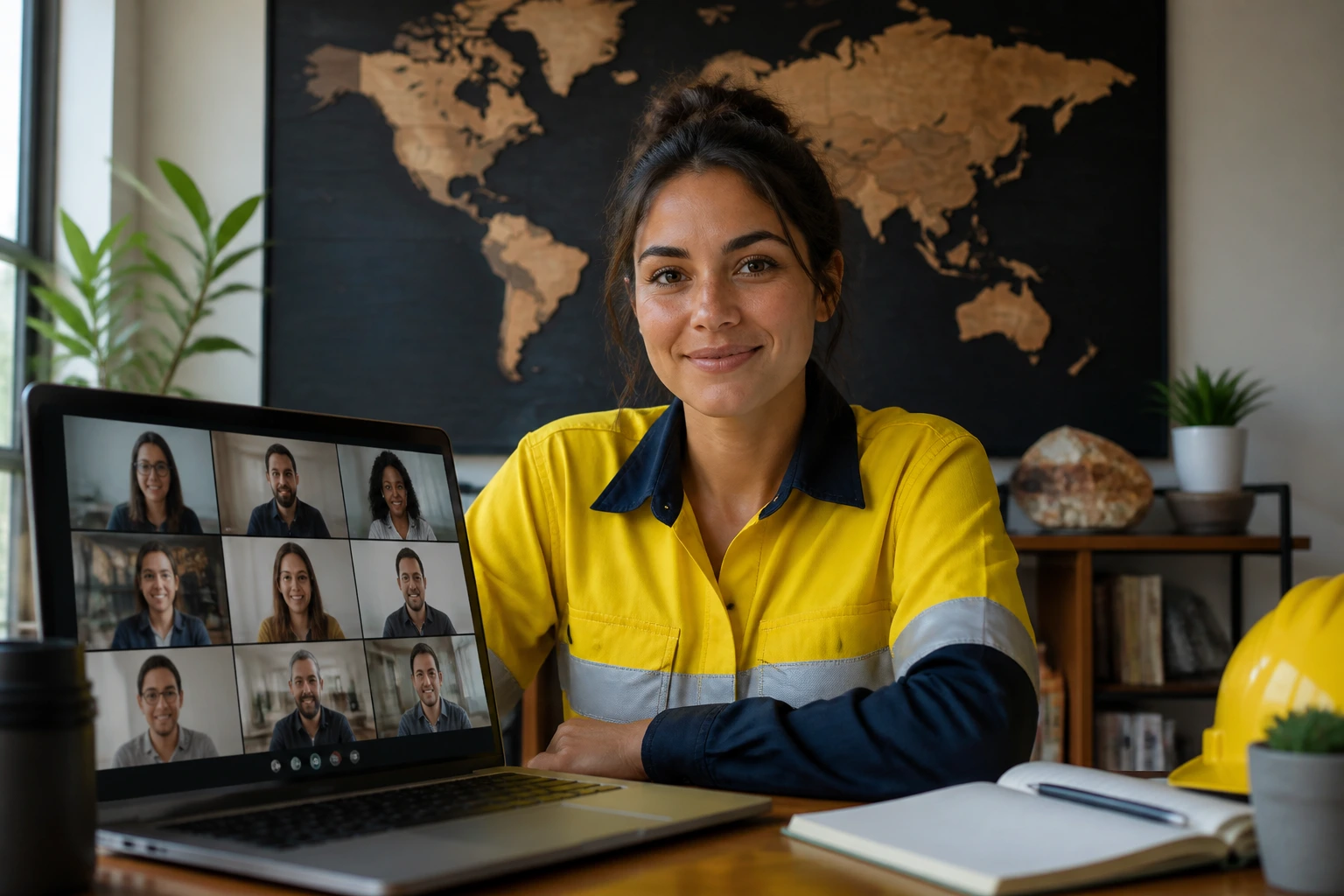 Person on video call networking remotely with global contacts