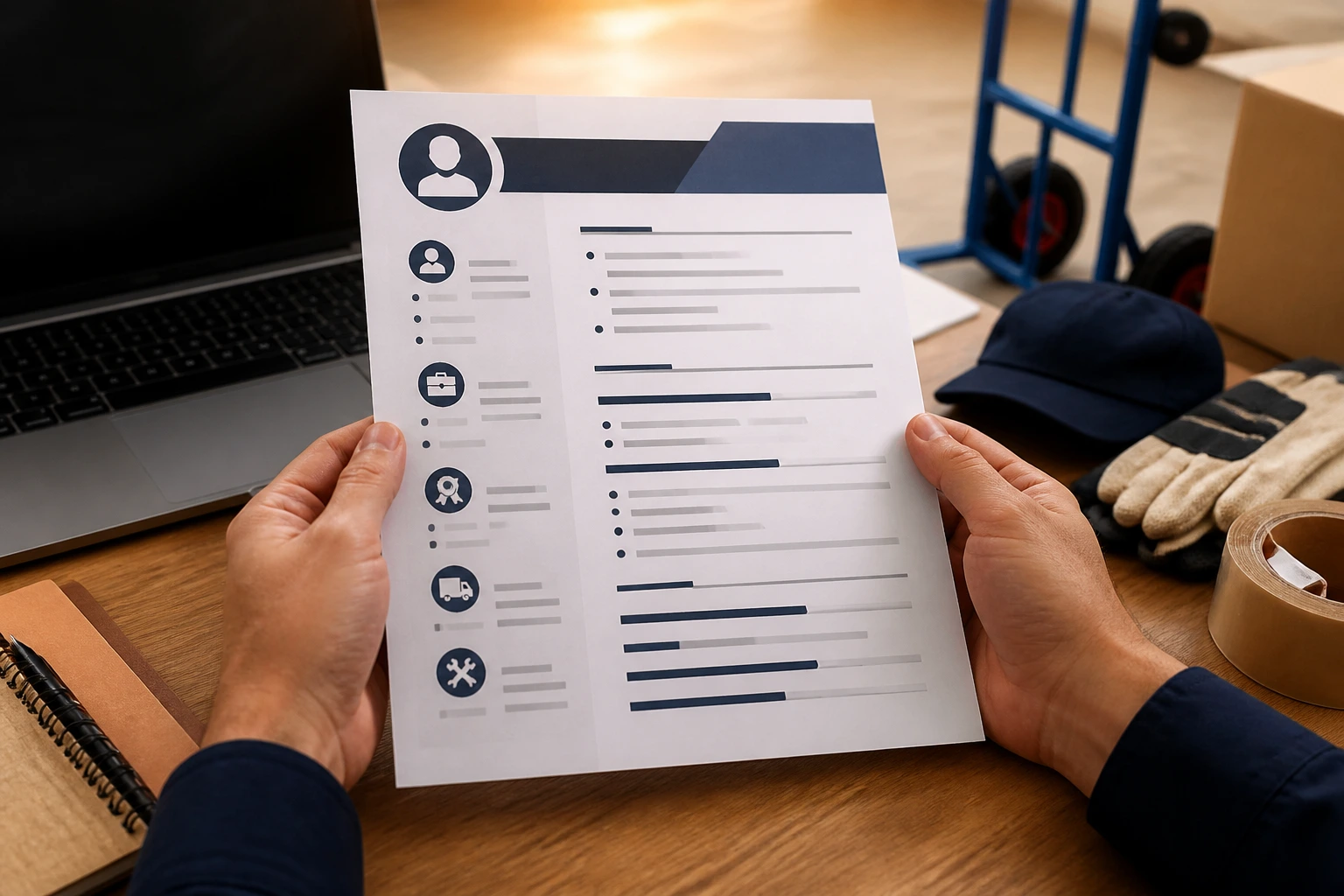 Hands holding a resume with clean layout showing formatting cues