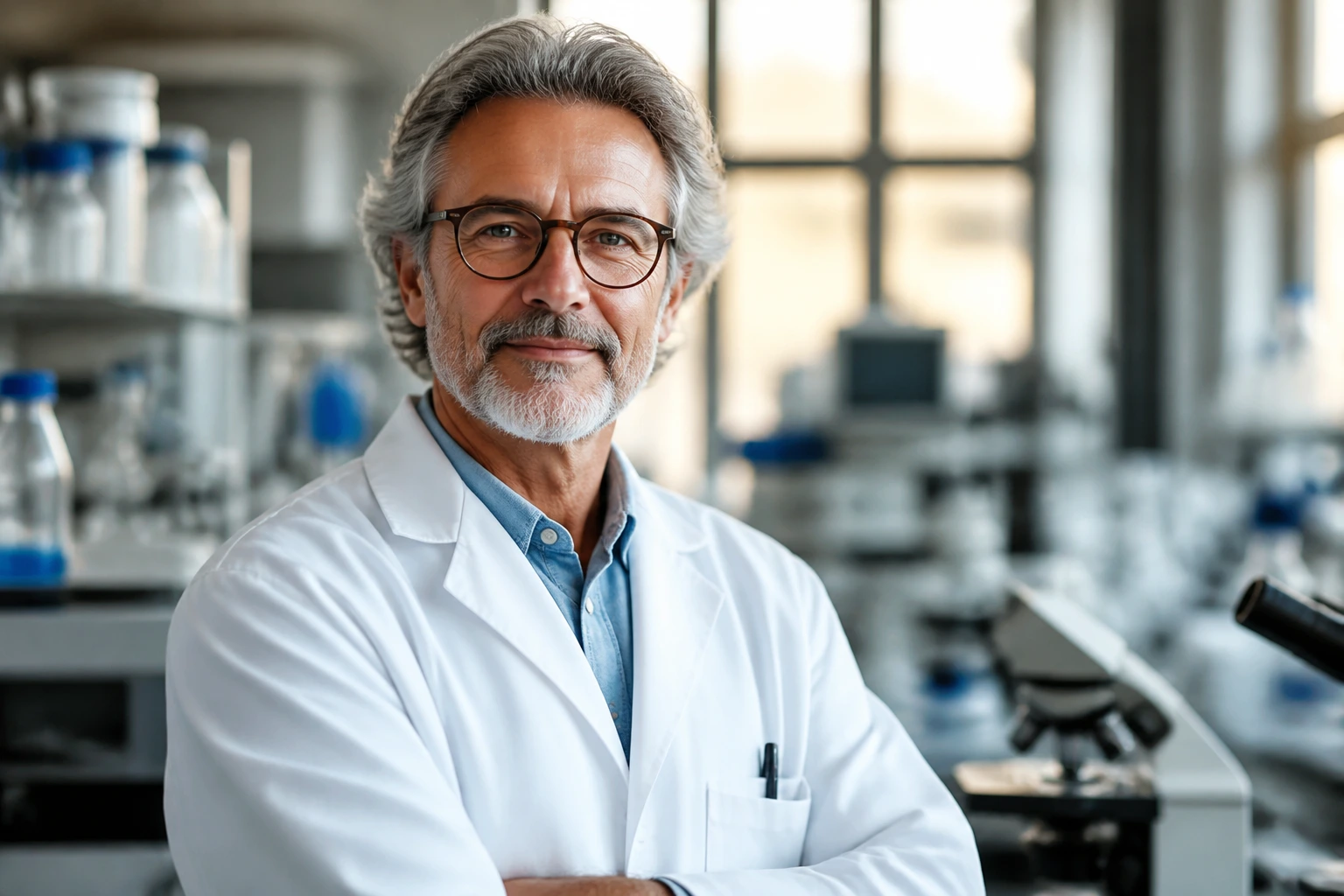 Close-up portrait of a university researcher in a lab, illustrating academia criteria.