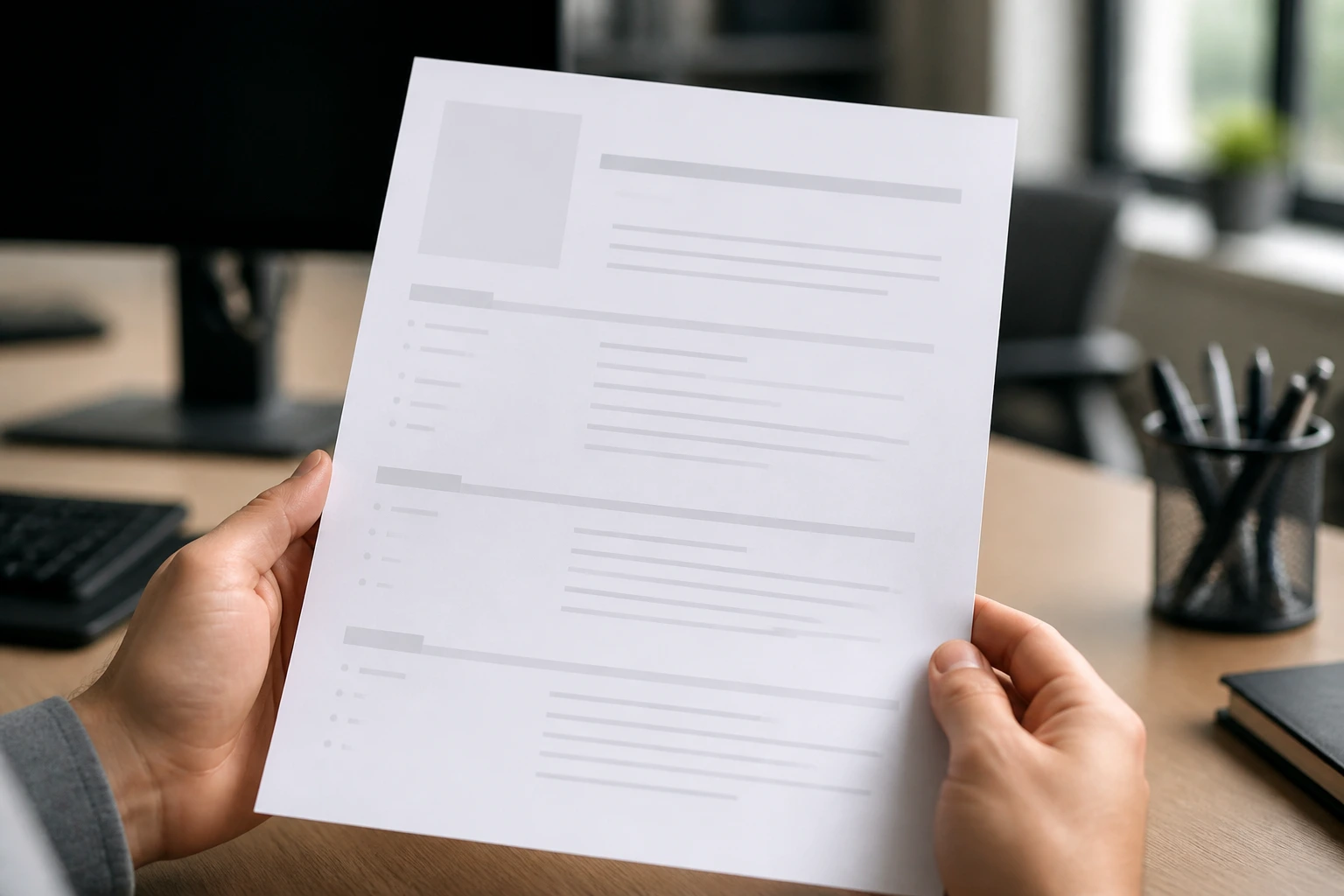 Close-up of a blank resume on a desk, CV concept without visible text