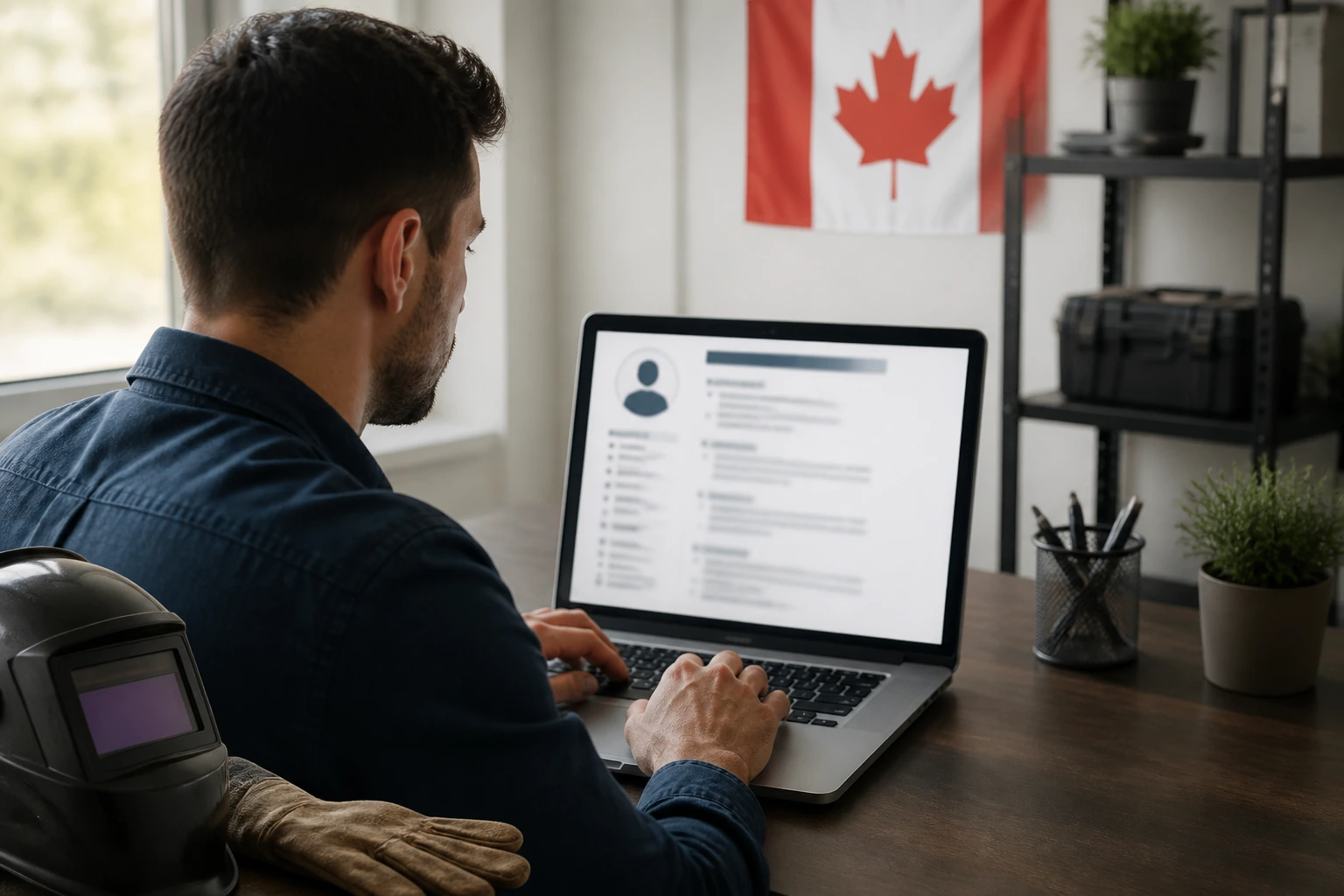Person refining a resume on a laptop for the Canadian market
