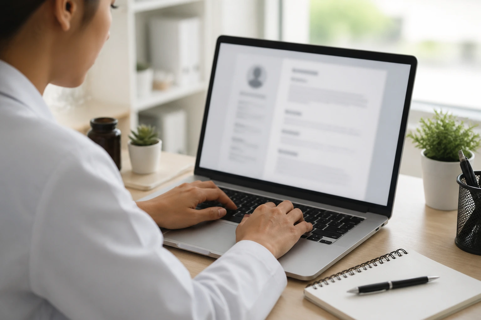 Person editing a resume on a laptop in a quiet office