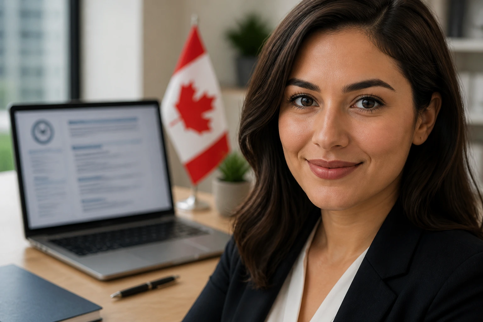 Portrait of a professional tailoring a resume for the Canadian market in a bright office