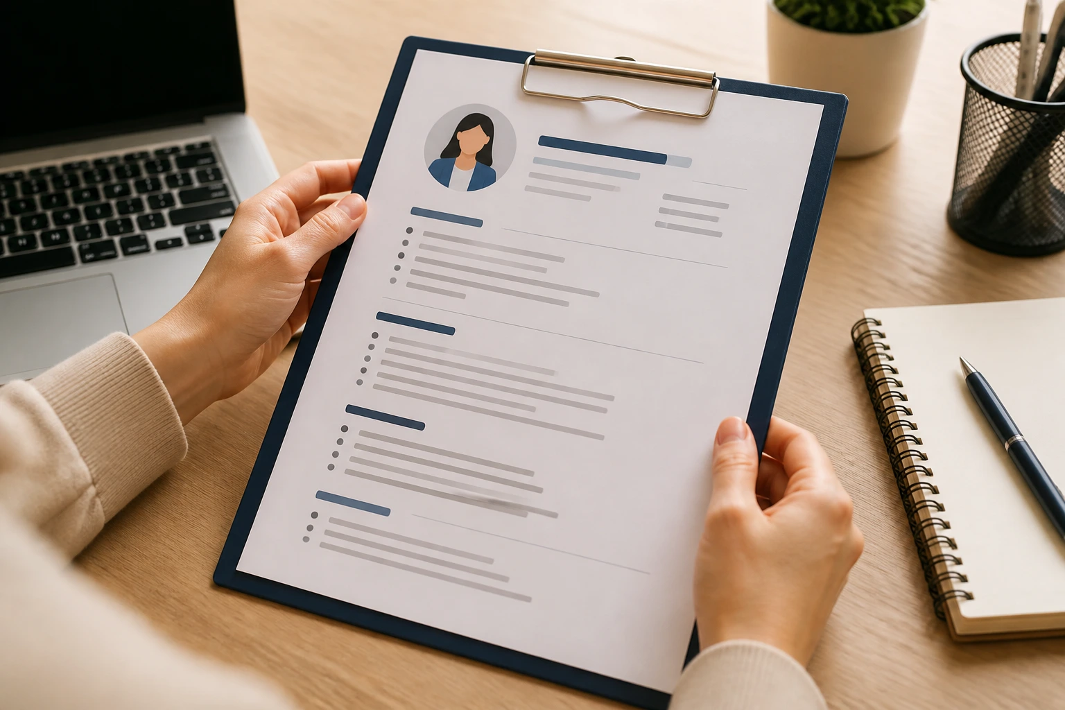 Hands placing a clean resume on a desk to symbolize childcare hiring standards.