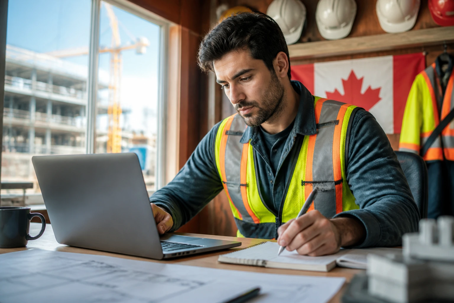Person refining a resume for Canadian construction industry at a desk