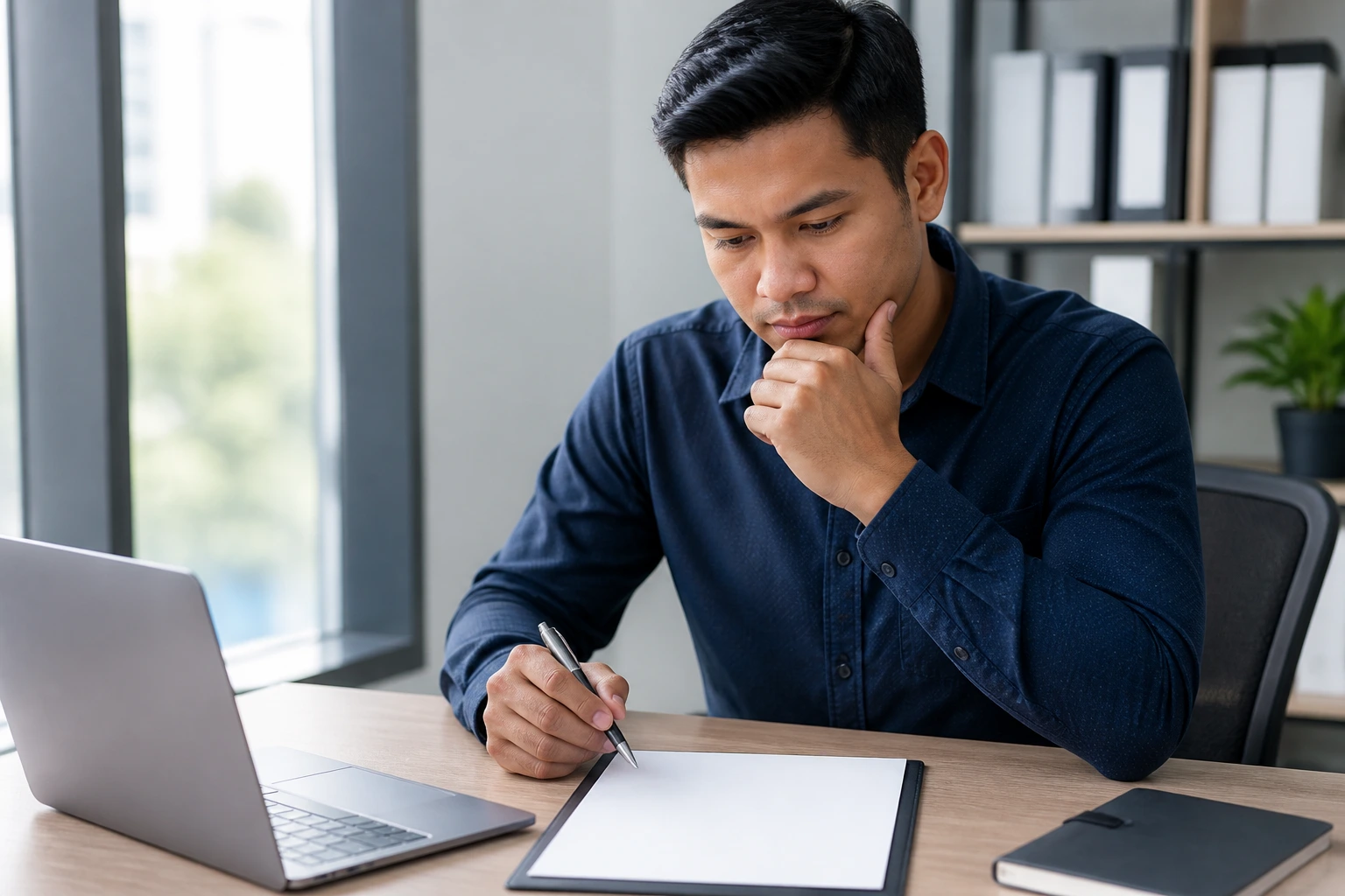 Real person drafting a blank resume page at a desk, representing resume building for factory employers