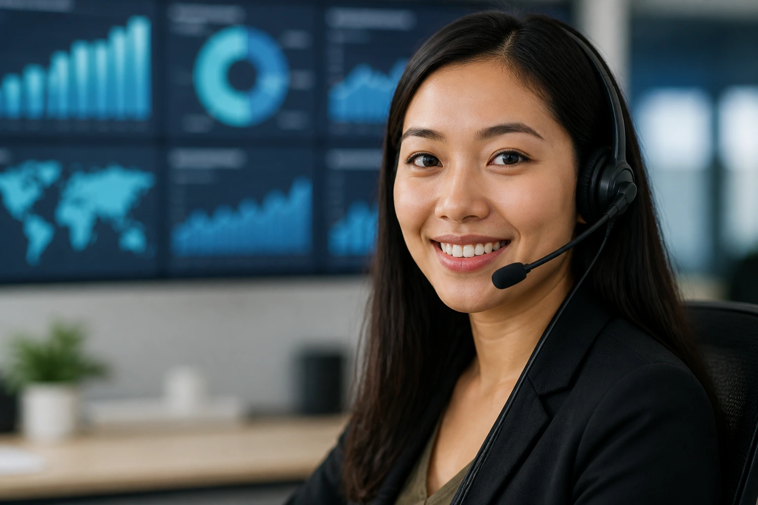Confident overseas applicant in an office setting