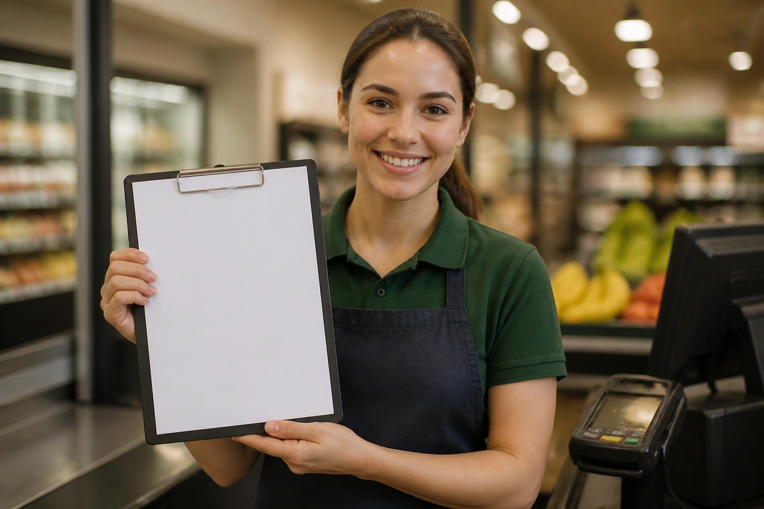 Real person holding blank resume on clipboard, no text visible.