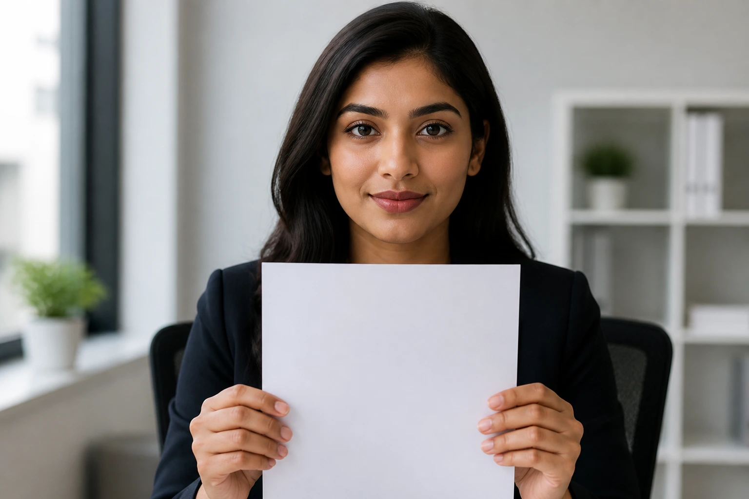 Professional in office holding blank paper representing resume optimization