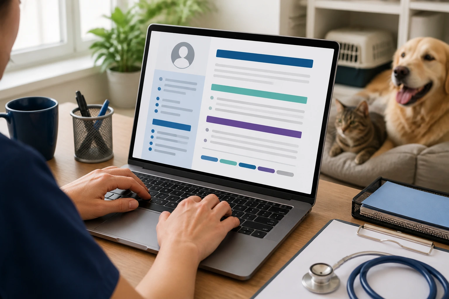 Person crafting a structured resume on a laptop with block layout.