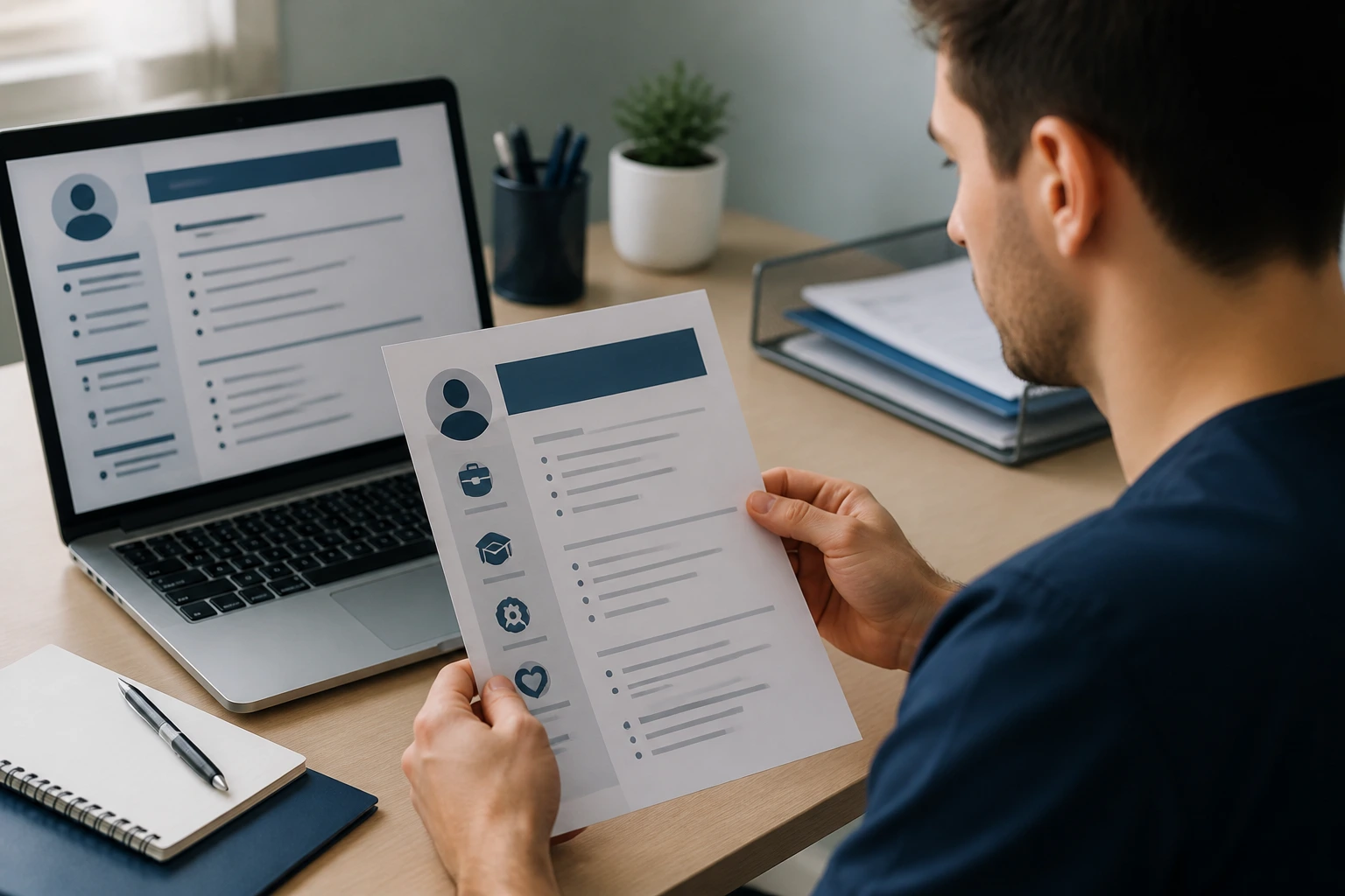 Person crafting a resume layout for ward support and patient transport