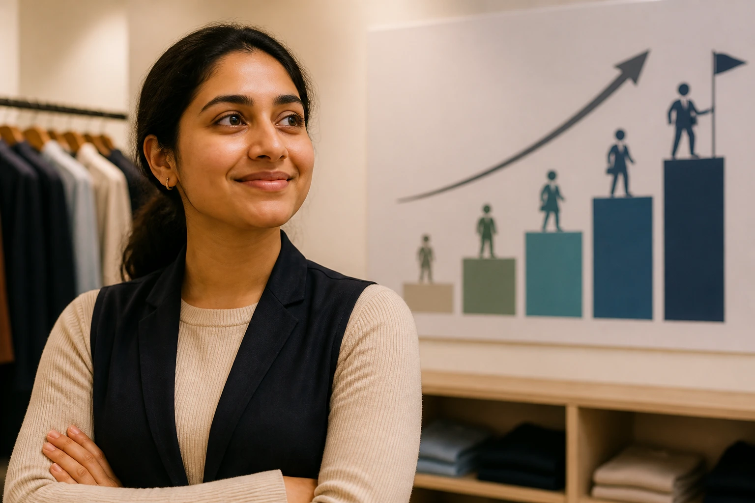Professional portrait indicating career progression beyond first retail role