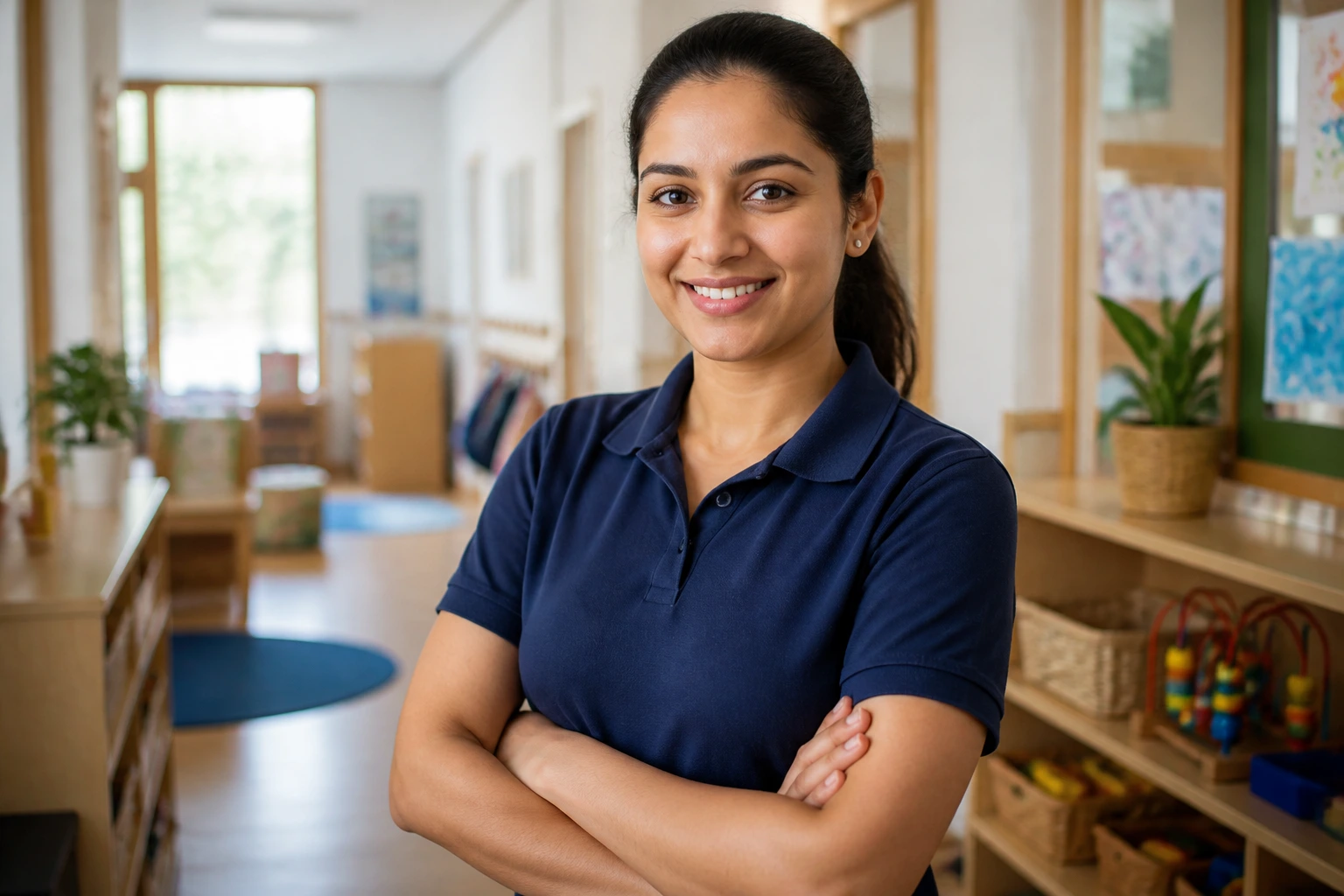 Portrait of a childcare professional in a nursery setting representing choosing the right role