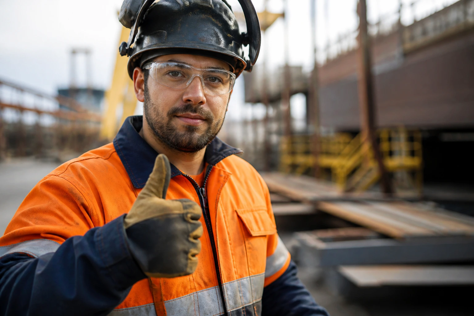 Close-up of a worker in PPE on a construction site representing safety culture