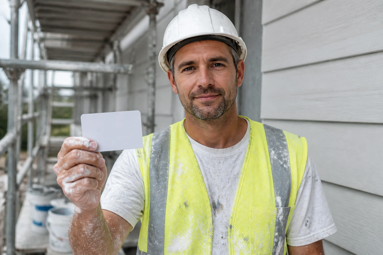 Painter in safety gear on site representing safety training and licensing requirements.
