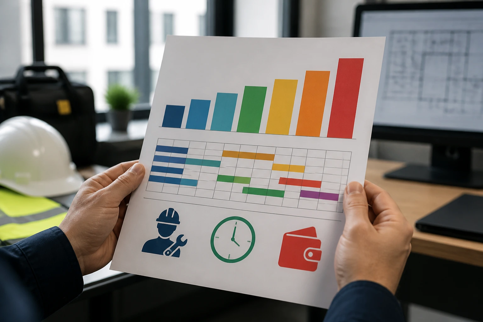 Color-coded bars representing salary bands in a modern office
