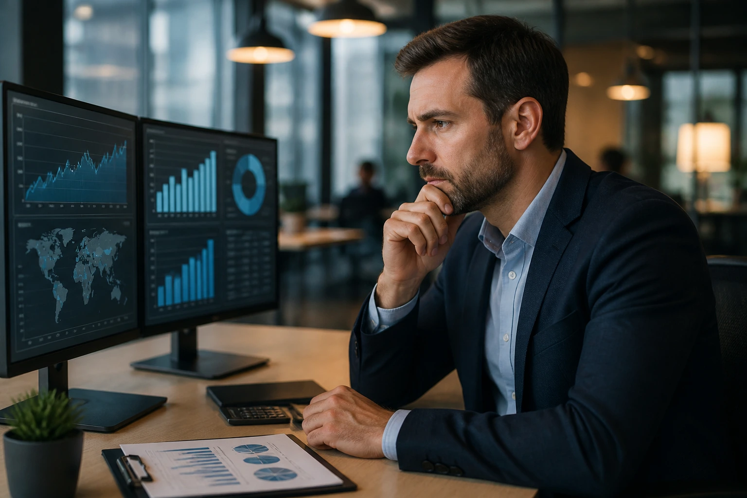 Accountant evaluating a financial dashboard to gauge a salary benchmark.
